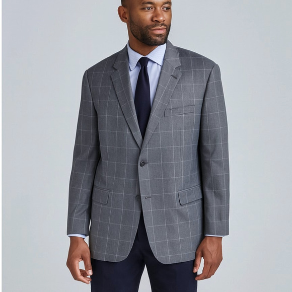 Ralph Lauren 50L Big & Tall Wool Blazer Sport Coat Gray Windowpane Plaid Jacket - Picture 1 of 13